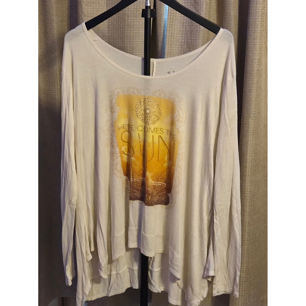 Love Here Comes The Sun Graphic Shirt Women's Size XL Tan The Beatles‎